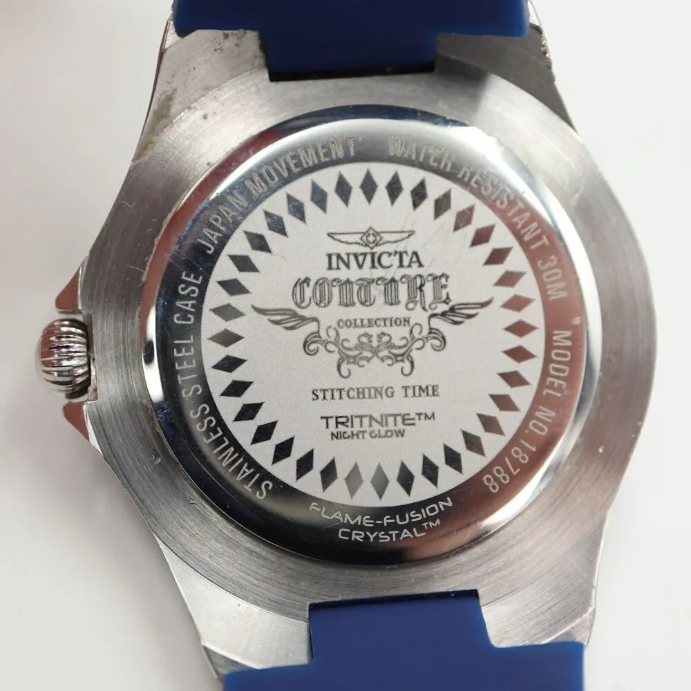 Invicta Mens Multifunction Watch 38mm White Dial Blue Bezel Silicone Strap